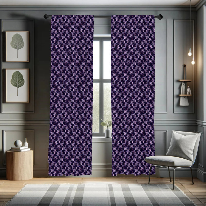 Purple Geometric Pattern Room Darkening Polyester Curtain Panels