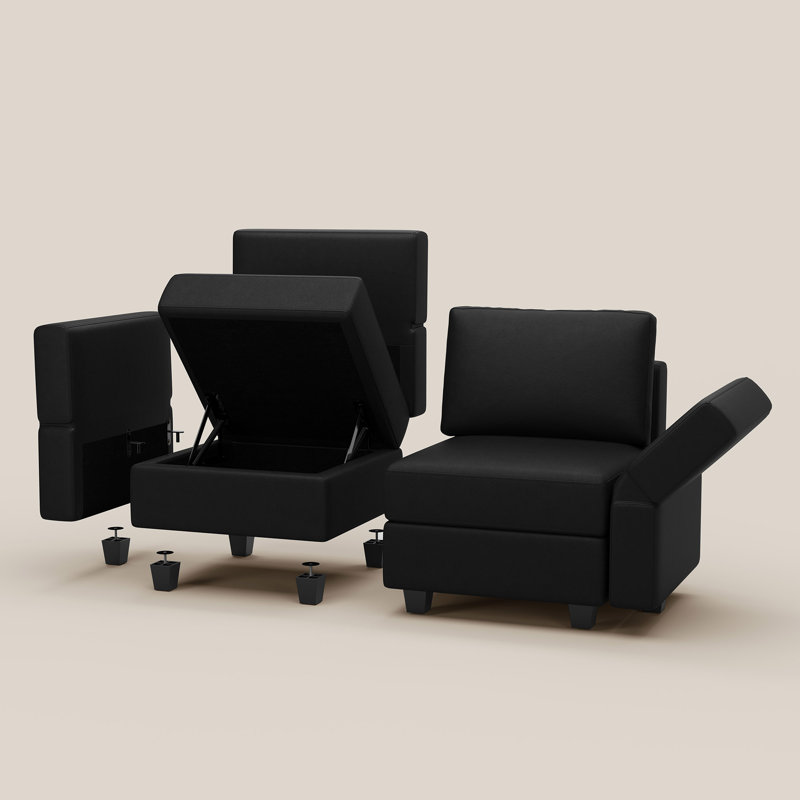 Fauteuil de rangement en simili cuir Colusa, Noir