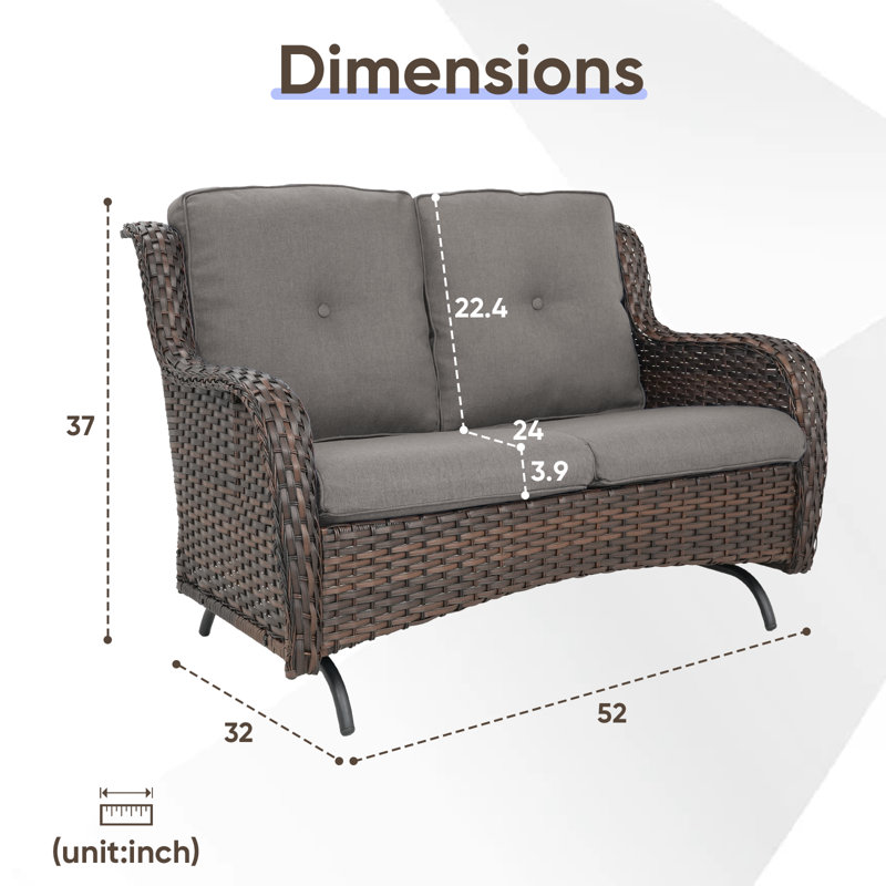 Schutt 51.18'' Wide Straight Loveseat with Cushions, Brown, Gray