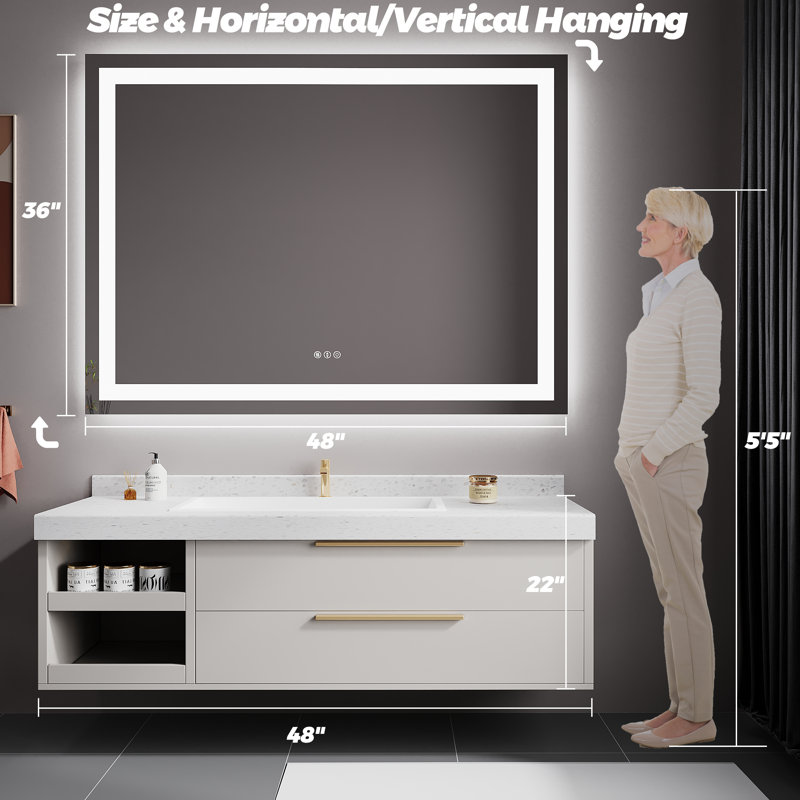 Dokes Frameless LED Vanity Wall Mirror Passed ETL, 48" x 36"