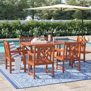 Dusek 6 - Person Wood Patio Dining Set with Rectangular Table