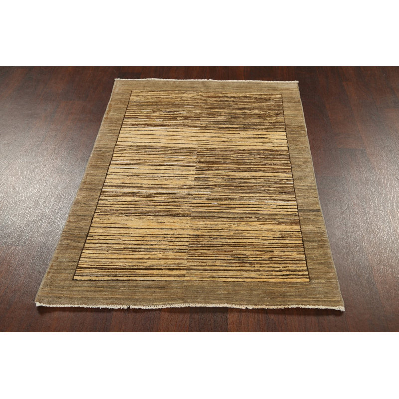 Tapis beige en laine noué à la main de conception unique 3 pi 4 po x 4 pi 10 po New Age