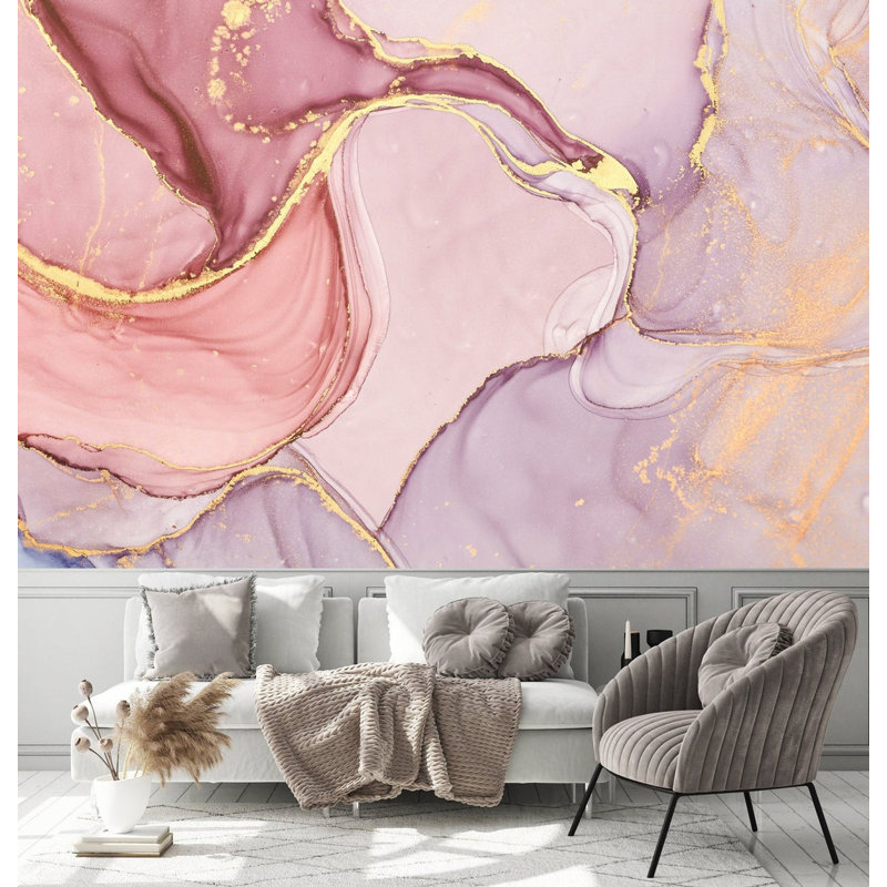 Papier peint amovible en marbre rose, L 9 po x l 15 po