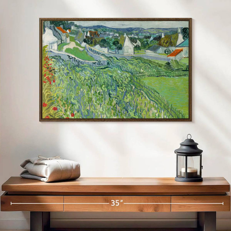 Vignobles à Auvers, 25 po x 17 po, Cadre flottant noyer