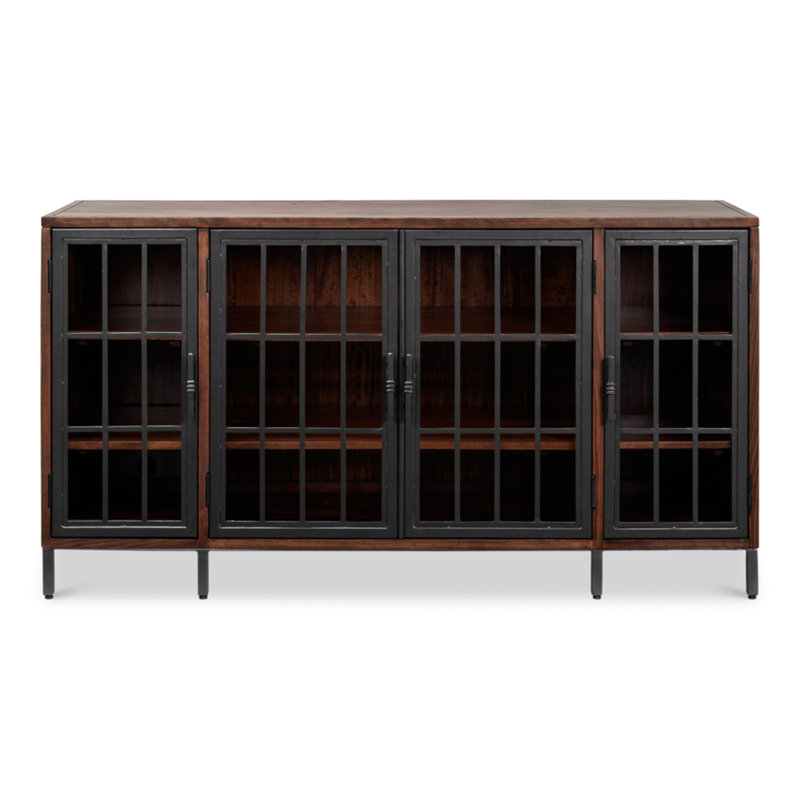 Jessica 4-Door Brown and Black Solid Wood Credenza