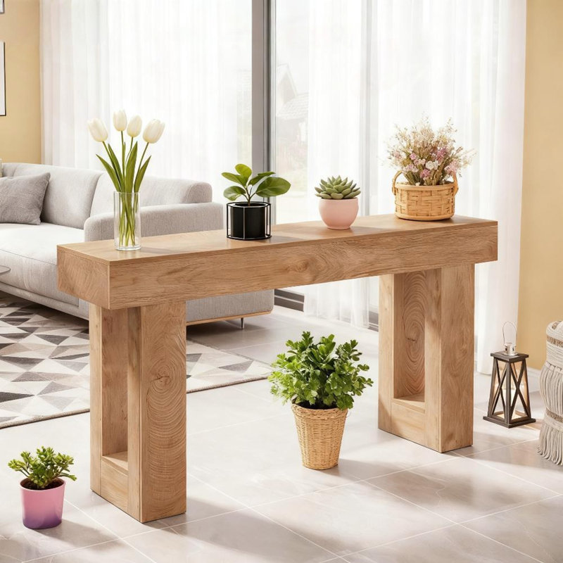 Console en bois, table d'appoint, table de salon rectangulaire derrière le canapé, Naturel