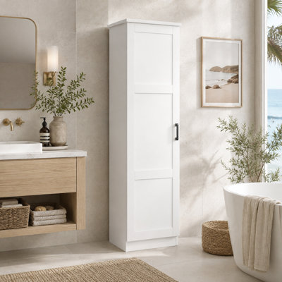 60.4" Tall Narrow Freestanding Bathroom Linen Cabinet with 1 Door and Adjustable Shelves, White