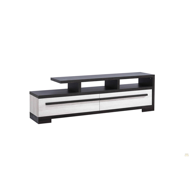 1Pc Entertainment Console Open Shelf Two Spacious Drawers TV Stand, Beige/EBony