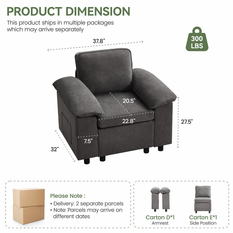 Fauteuil en chenille rembourré l 37,8 po, Gris foncé