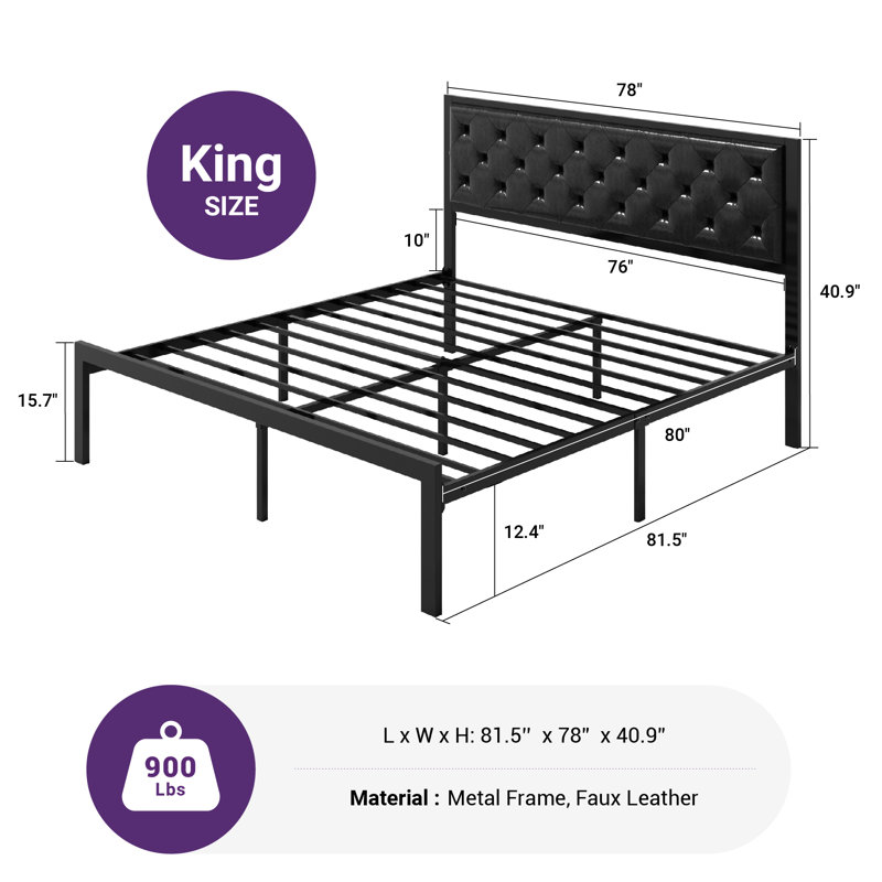 Katri Upholstered Metal Platform Bed, Black, King