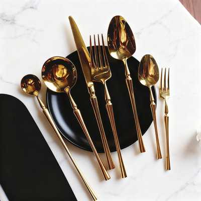 Ensemble de couverts 30 pièces en acier inoxydable pour 6, 18/10 couverts avec poli miroir, fourchettes à couteaux durables pour un usage quotidien au restaurant