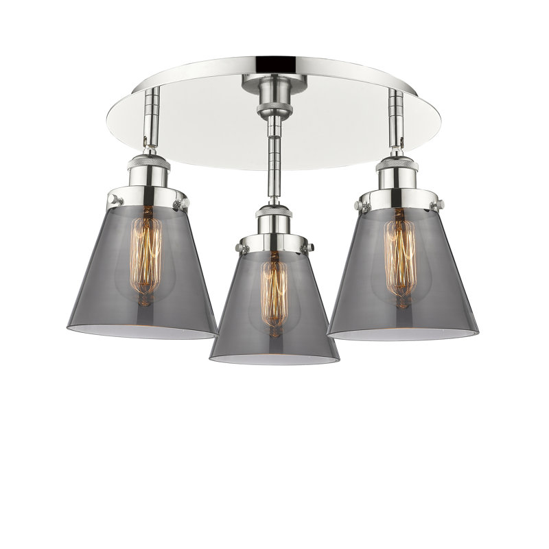 Plafonnier encastré 3 lumières Cone, Plaqué couleur fumée, Nickel poli