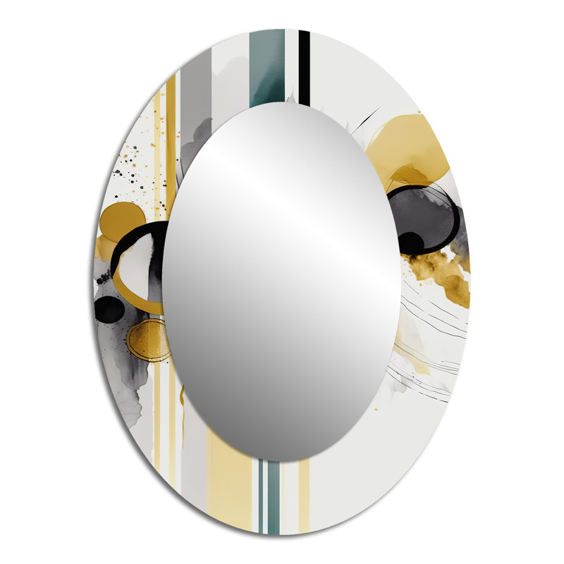 Abstrait, formes transitionnelles noires I - miroir mural ovale moderne, 40 po x 30 po