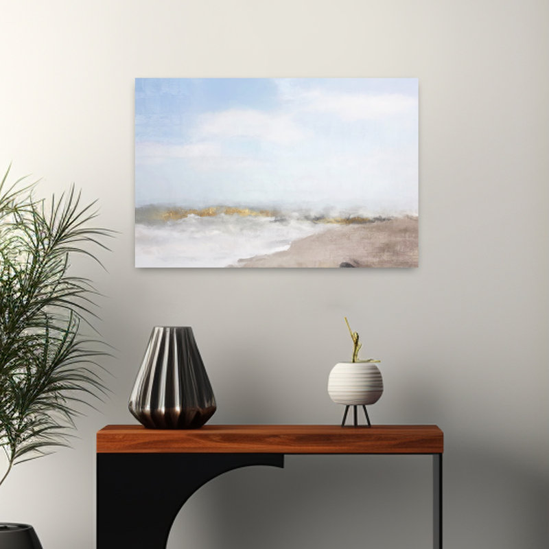 Plage sauvage, art marin contemporain abstrait, H 16 po x l 24 po