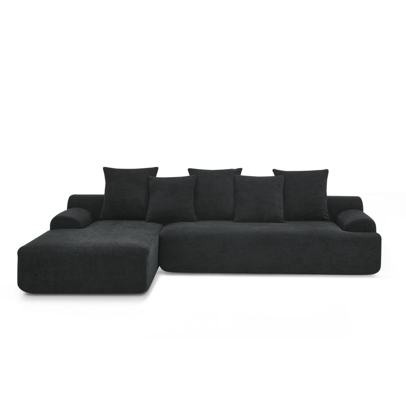 Canapé modulaire rembourré en L 110,25 po x 67 po, canapé modulaire compressé avec combinaison libre pour la chambre du salon, velours Melange, noir