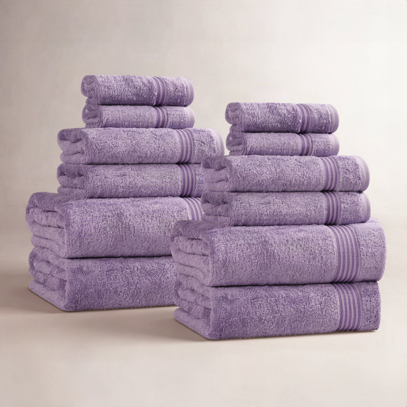 Ensemble de 12 serviettes de bain en coton égyptien doux certifié Heritage Guadalupe, Mauve royal