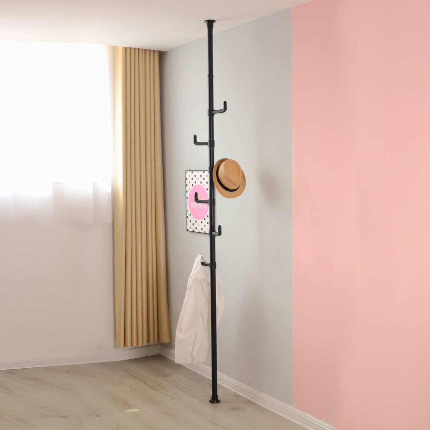Ebern Designs Adjustable Laundry Pole Clothes Drying Rack Coat Hanger ...