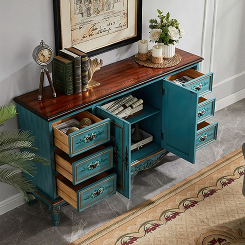 Buffet bleu uni et bois manufacturé