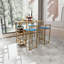Ensemble de table de bar et chaise cinq pièces, structure dorée, plateau de table multicouche, coussin de chaise et dossier en éponge, table avec fonction de rangement (or + beige + bleu)