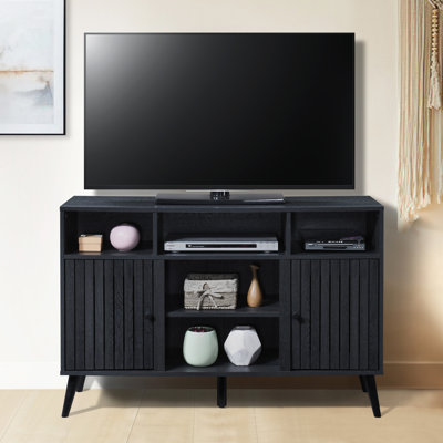 47,25 po Meuble télé en bois de chêne gris anthracite avec 2 armoires de rangement pour téléviseur de 55 po ou moins