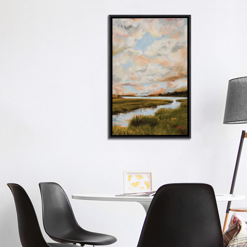 Warm Clouds Over The Marsh by April Moffatt iCanvas, Distressed Black Floater Frame Canvas, 40" H x 26" W x 1.5" D