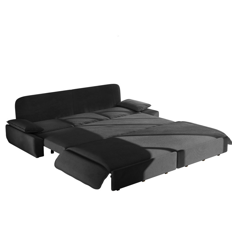 Lit convertible 3 en 1 en velours côtelé gris, 240 cm (94,5 po), format King, confortable pour regarder la télévision, offrant un bon soutien et un gain de place pour les petites chambres.