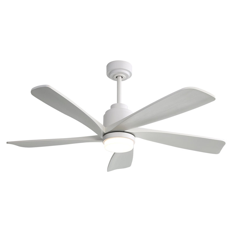 Ventilateur de plafond moderne de 52 pouces avec lumière DEL à intensité variable et 5 pales en bois massif avec moteur à courant continu réversible et télécommande
