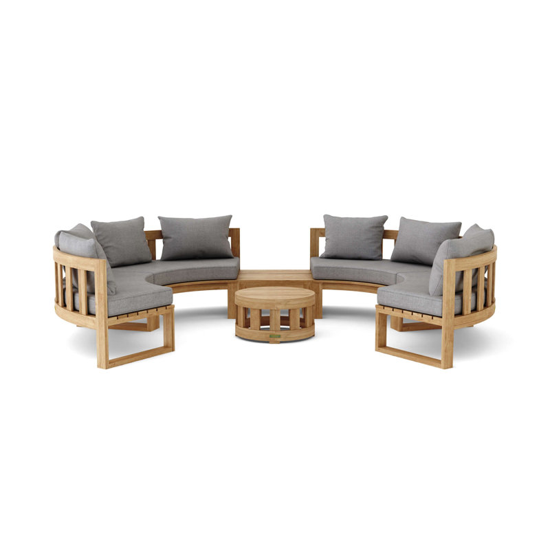 Circular Modular Outdoor 6 - Piece Teak Conversation Set, Cast Slate