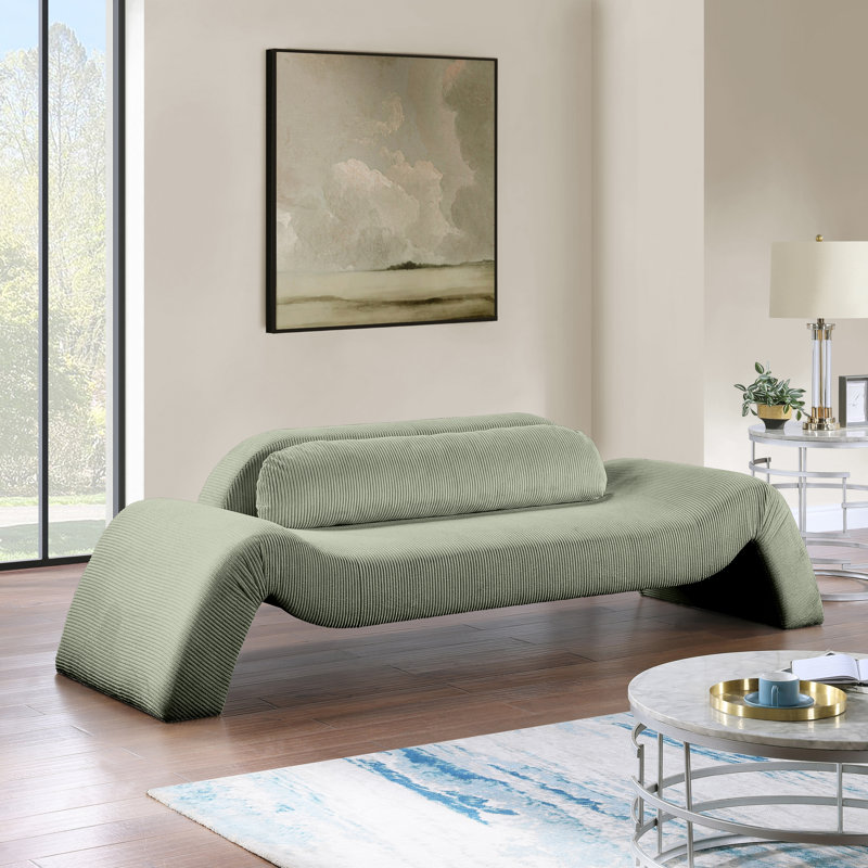 Causeuse Austin, Velours côtelé vert, 29.5" H x 107" W x 34" D