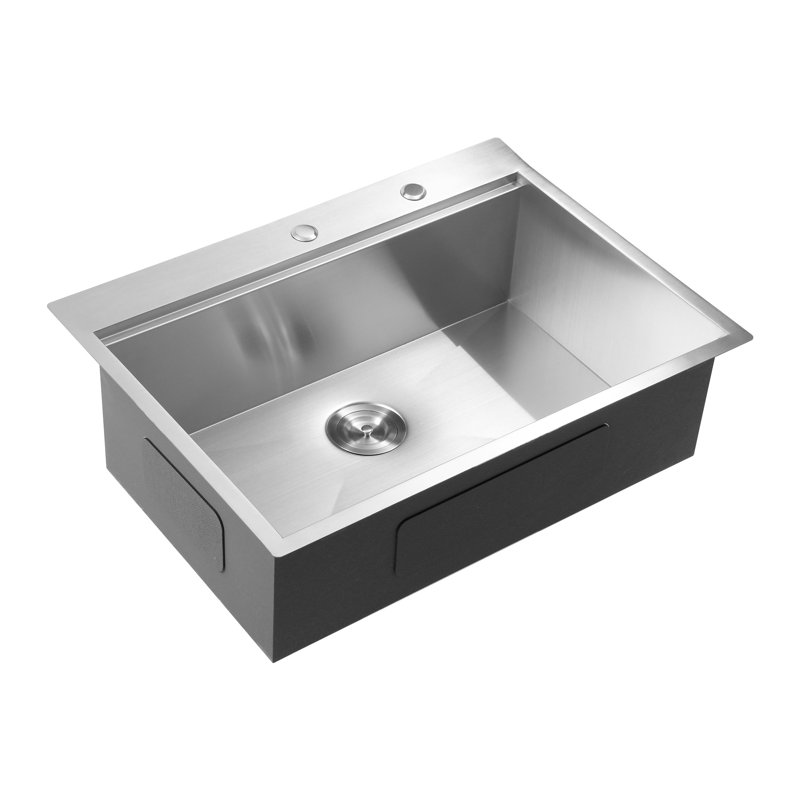 16 Gauge 33" L X 22" W Drop-In Single Bowl Stainless Steel Kitchen Sink, Brushed Nickel