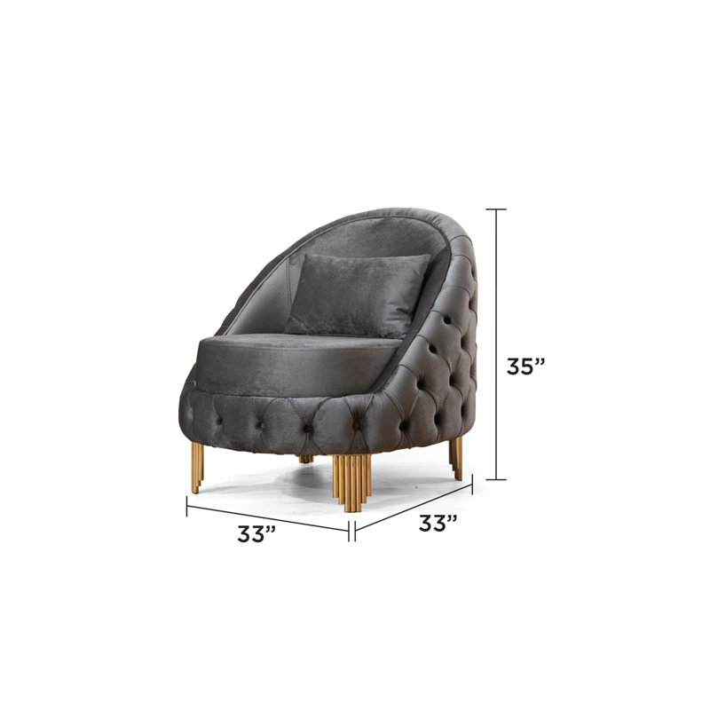 Chaise en velours 33 po Valorie, Velours gris