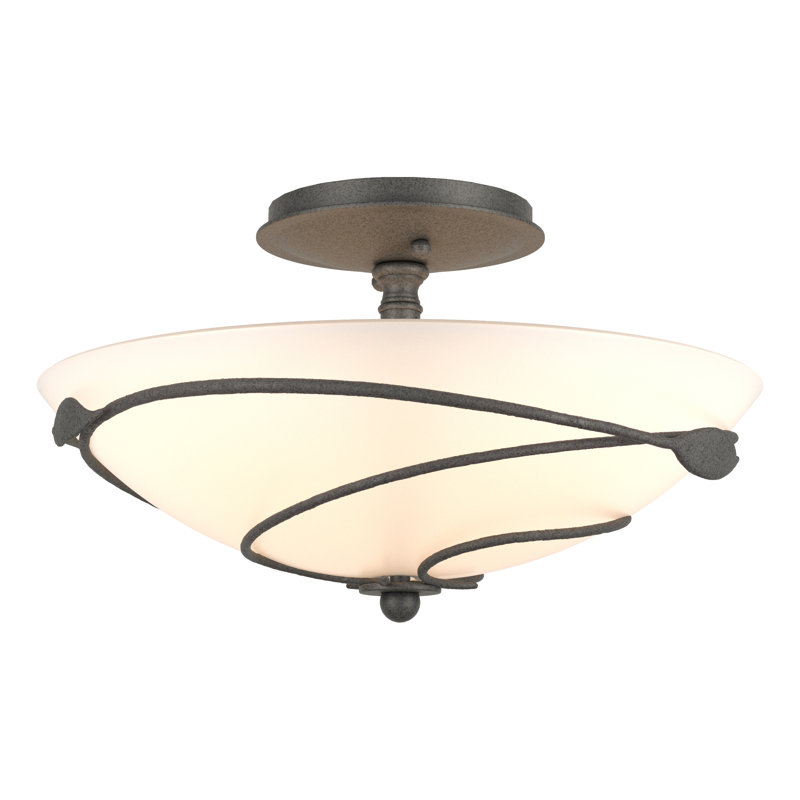 Leaf Semi Flush Mount, Natural Iron, Opal, 8.2" H x 13.5" W x 13.5" D