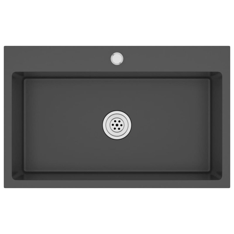 vidaXL Kitchen Sink with Strainer, Stainless Steel Top-Mount Sink, Fast Drainage, Anti-Corrosion, Black, 17.3" W x 27.6" L