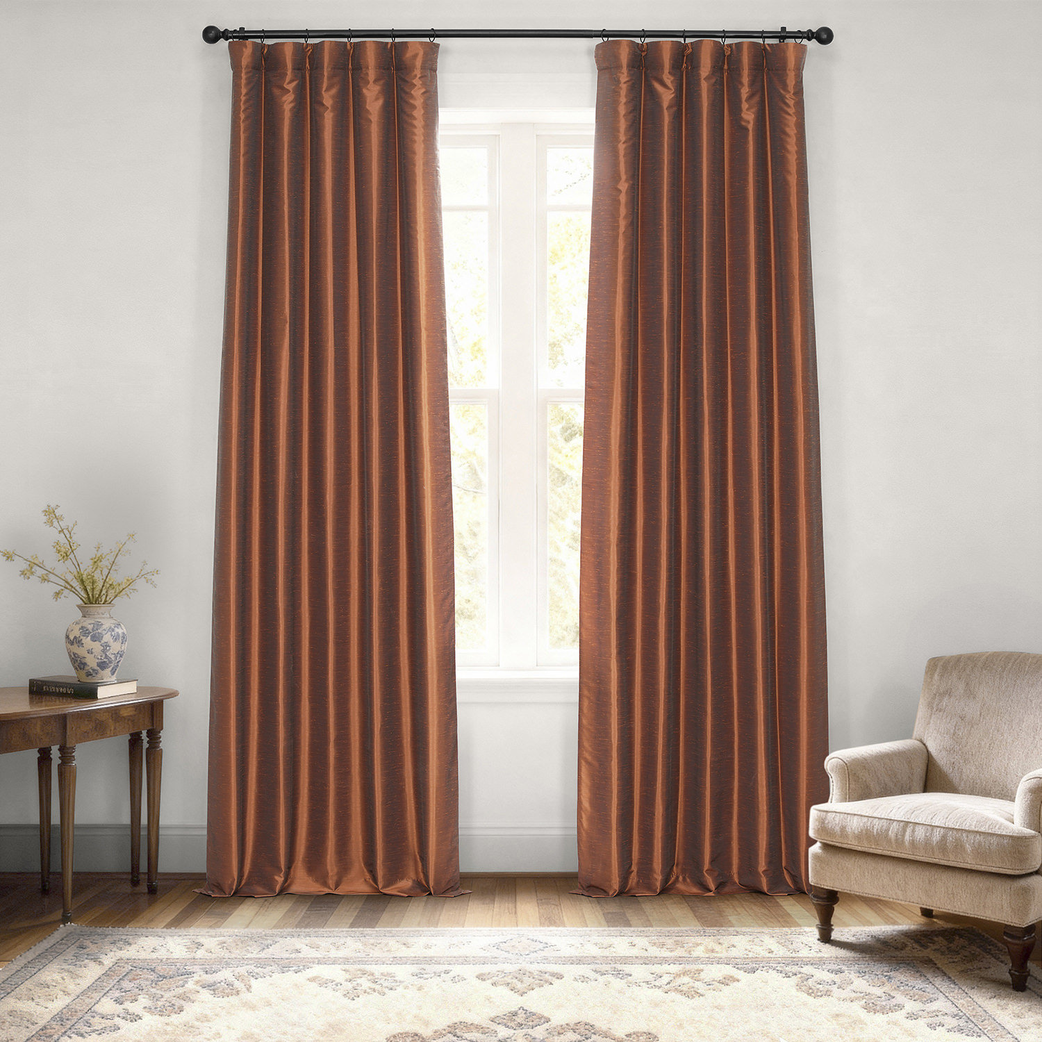 Rayne Room Darkening Faux Silk Curtain Panel, 50" W x 96" L, Copper Kettle