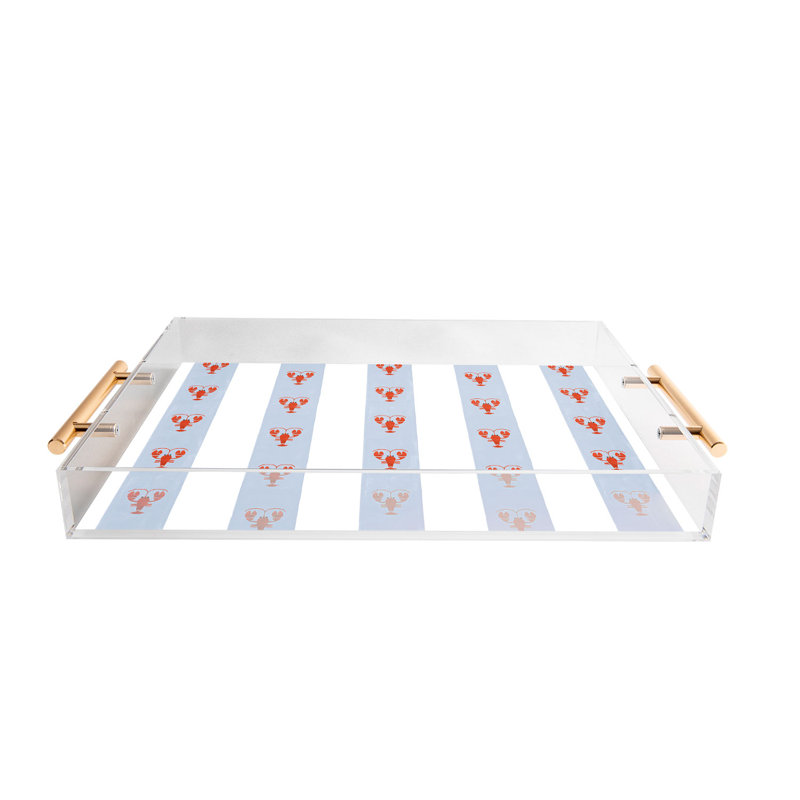 Showmemars Red Lobsters On Blue Stripes Acrylic Tray