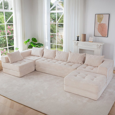 U Shaped Modular Sectional Sofa Couch Compression Sofa 7-Seat Floor Sofa Bed