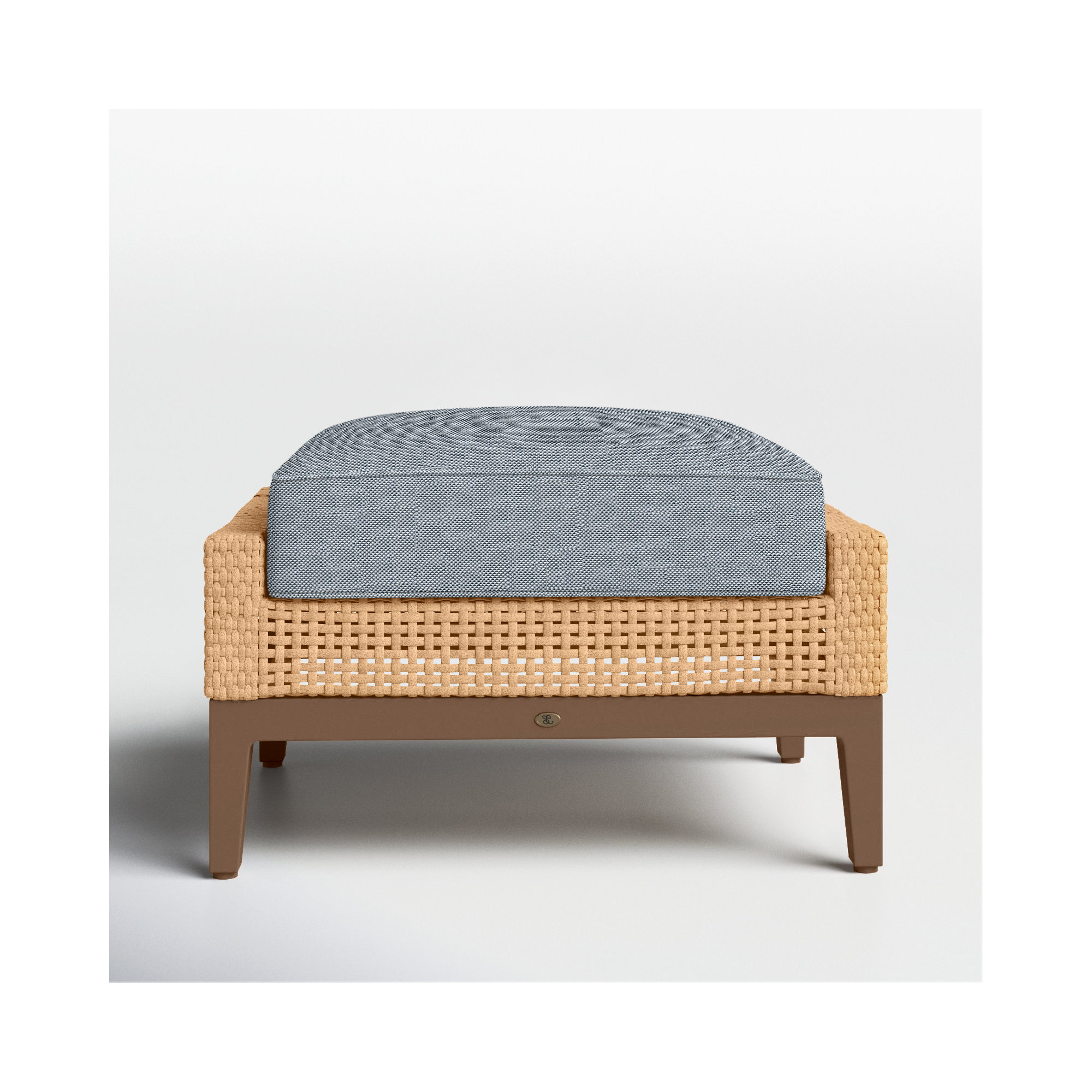 Peninsula Wicker Outdoor Woven Ottoman, Rollo Chambray InsideOut® Linen, Peninsula #37 Light Raffia/Natural