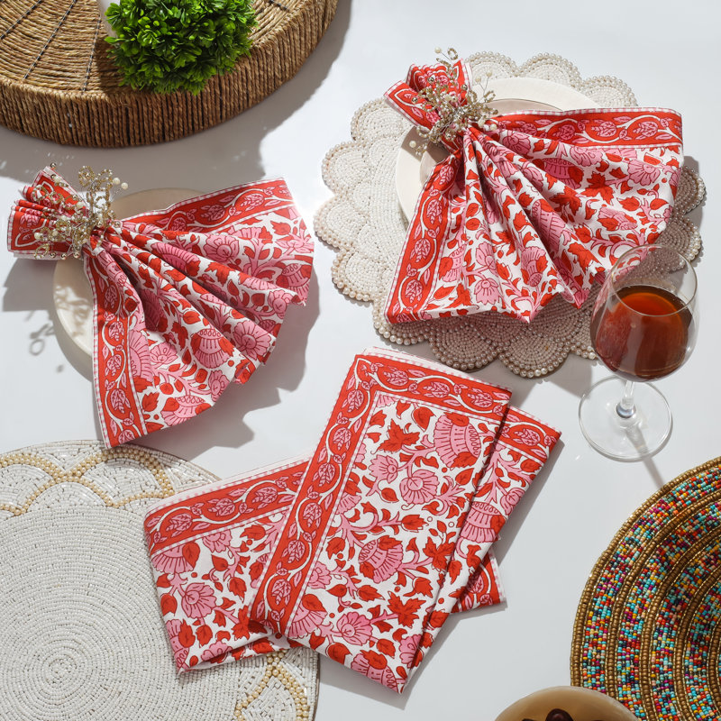 Crimson Infusion Block Print Cotton Napkins