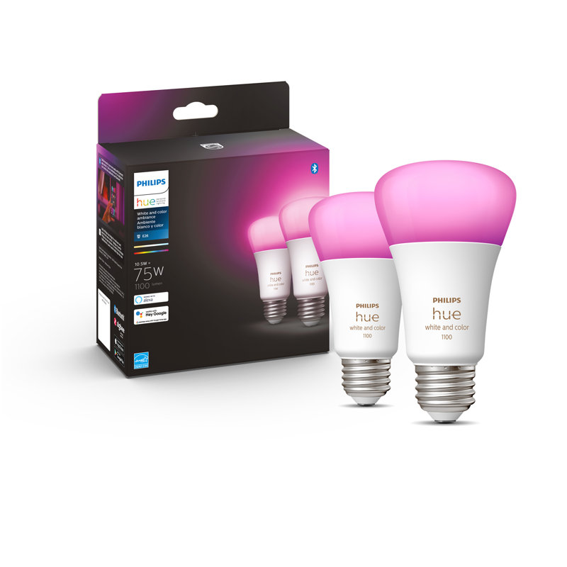 Philips Hue White Color Ambiance A19 75w, paquet de 2