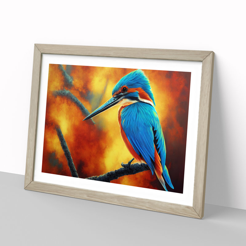 Amazing Kingfisher Bird - Framed Print, 46cm H x 64cm W x 2cm D, Oak Framed