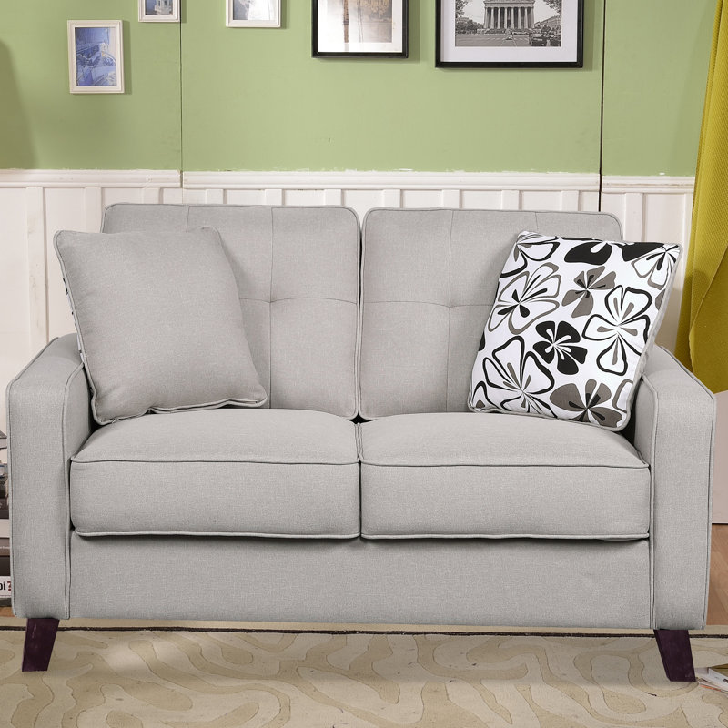 Carmenlita 51" Linen Square Arm Loveseat, Beige/Light Grey