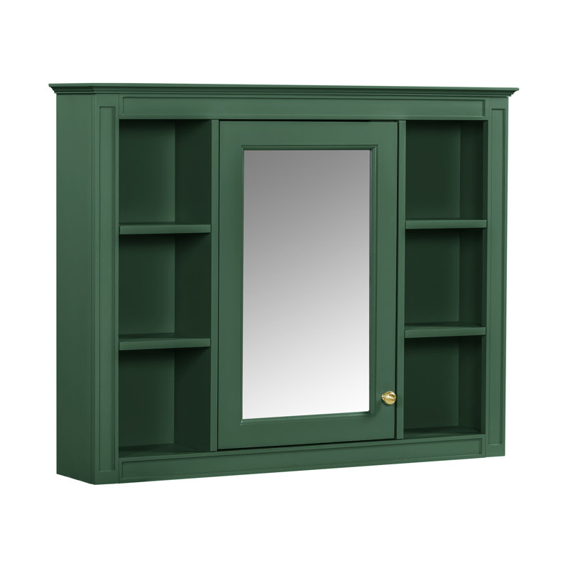Armoire à pharmacie avec miroir, rangement mural avec porte (sans meuble-lavabo), Vert