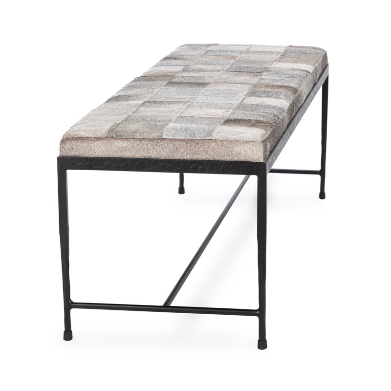 Achen Genuine Hide Bench, Gray, 18.5" H x 60" W x 18" D