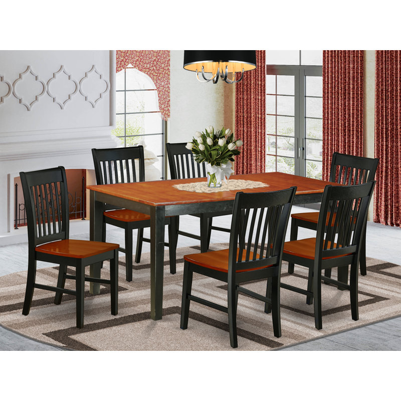 7 Piece Kitchen Table Set Consist of a Rectangle Dining Table with Butterfly Leaf and 6 Dining Chairs, Black & Cherry
