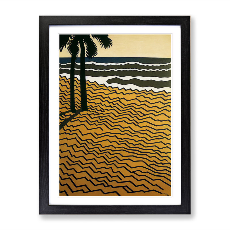 Retro Beach - Single Picture Frame Print, Black Framed, 46cm H x 34cm W x 2cm D