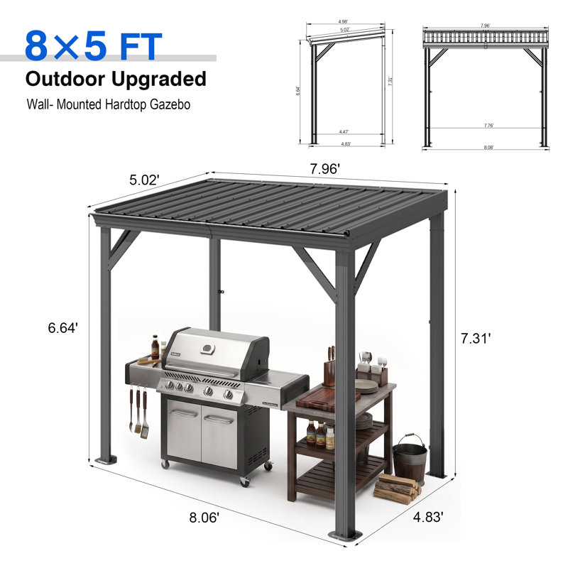 Abri et abri de jardin modernes en acier de 8 pi x 5 pi (cadre inclus) pour patio