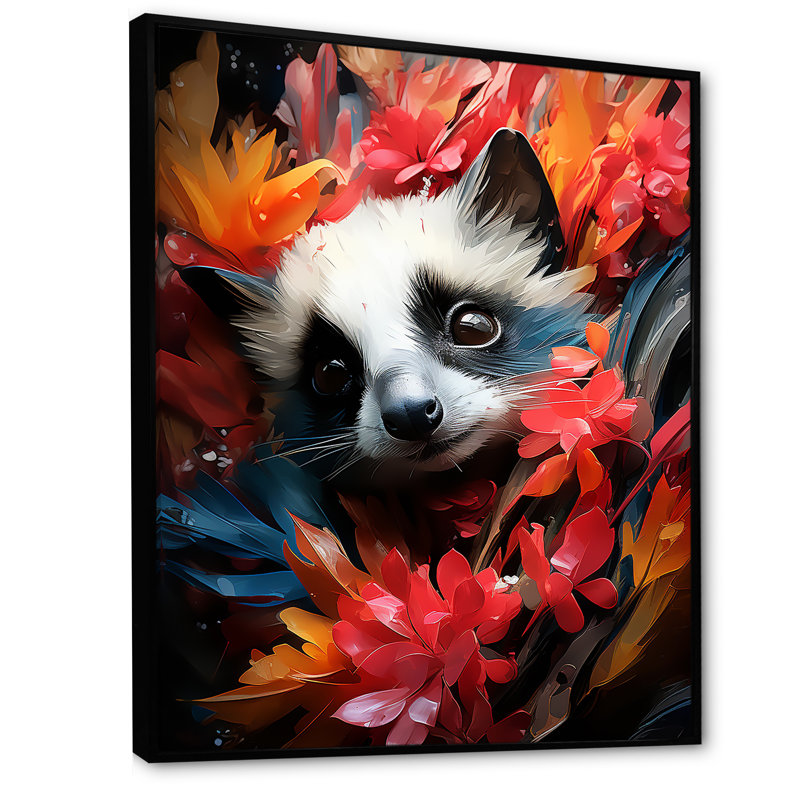 Rose et blanc floral suricate Portrait - art mural Meercat, Cadre flottant noir, H 44 po x l 34 po