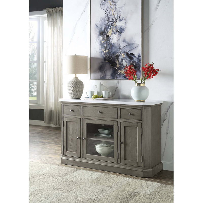 Marble Top & Weathered Oak Finish Server