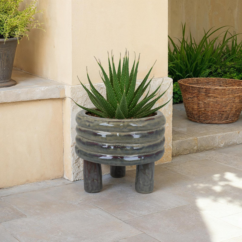 Jardinière de jardin, céramique décorative gris brillant de style tourné, 10 po