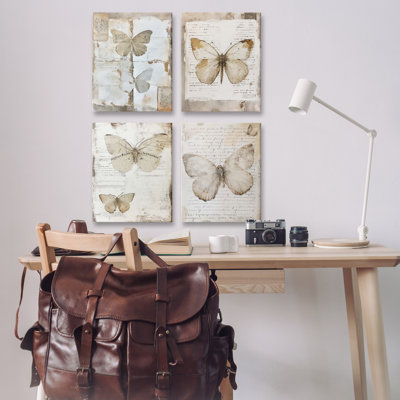  «Neutral Vintage Butterflies», ensemble de 4 impressions sur toile par RileyB